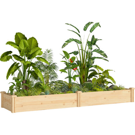 Carré de jardin surélevé en bois avec séparateur, fond ouvert, châssis froid, 235 x 66 x 26 cm, bois naturel