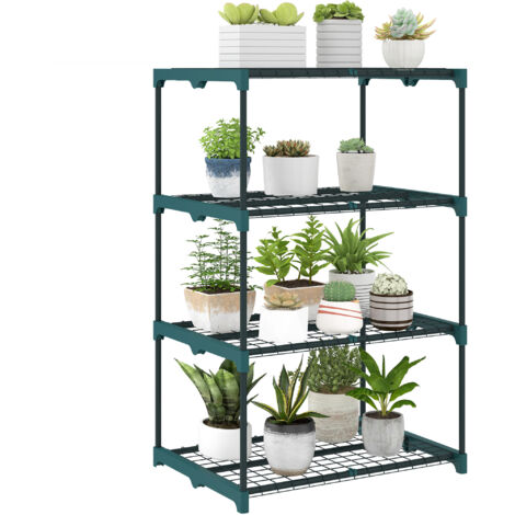Étagère à fleurs en acier 4 niveaux intérieur et extérieur support de plantes pour jardin balcon salon 67x49x105cm vert (1/5)