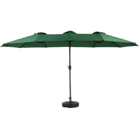 Parasol d'extérieur double face de 451 cm avec mât, couleur vert foncé. Base non incluse, idéal pour jardin, terrasse et balcon. (1/5)