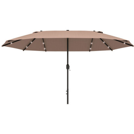 Parasol double ovale grand format avec éclairage LED, dimensions 440 x 260 cm, fonction manivelle, parfait pour jardin et terrasse extérieure. (1/5)