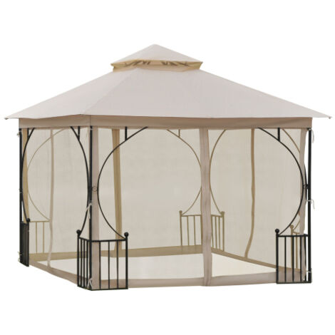 Tente de jardin 295 x 295 x 275 cm à double toit et moustiquaire intégrée, dotée de 8 orifices de ventilation sur le pourtour pour une circulation d'air optimale. (1/5)