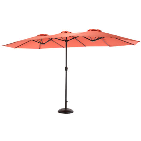 Parasol d'extérieur réversible rectangulaire grand format 4,5 m, orange avec manivelle. Base non fournie, idéal pour jardin, terrasse et espace extérieur. (1/5)