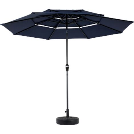 Parasol d'extérieur réversible rectangulaire grand format, 4,5 m, couleur bleu marine avec mât. Base non fournie, parfait pour terrasse et jardin. (1/5)