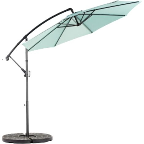 Parasol d'extérieur réversible rectangulaire grand format 4,5 m, vert clair avec poignée. Base non incluse, idéal pour terrasse et jardin. (1/5)