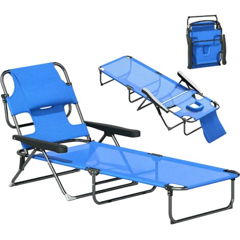 Transat, chaise longue de jardin, chaise longue de détente, pliable, résistant aux intempéries, 194 cm x 72 cm x 31 cm, noir et bleu foncé (1/5)