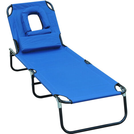 Chaise longue pliante Outsunny,chaise longue de jardin avec appui-tête,fauteuil inclinable avec dossier réglable 4 positions,chaise longue de camping avec ouverture pour le visage,supporte jusqu'à 120 (1/5)