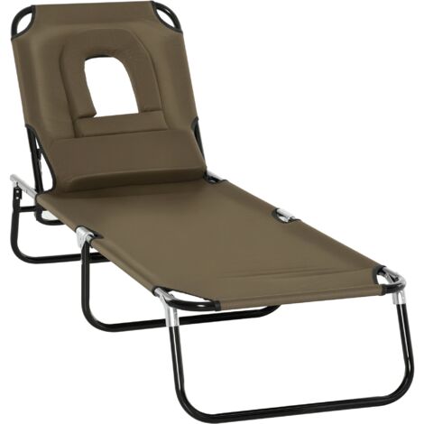 Transat pliant,chaise longue de jardin avec appui-tête,chaise longue avec dossier réglable 4 positions,chaise longue de camping avec ouverture sur le visage,charge maximale 120kg,pour jardin,balcon et (1/5)