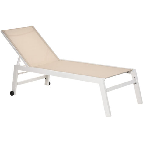 Transat. Chaise longue de jardin. Dossier réglable 5 positions. Aluminium. Blanc crème. 202 x 65 x 43 cm (1/5)