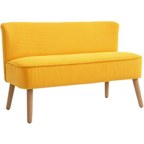 Canapé deux places, design scandinave élégant, structure en bois massif, jusqu'à 150 kg, 117 x 56,5 x 77 cm, jaune (1/5)