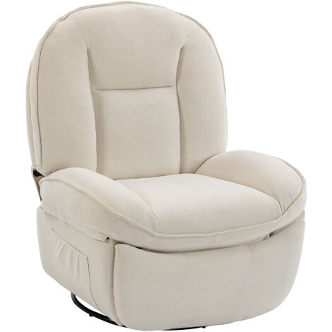 Fauteuil inclinable pivotant à bascule avec assise profonde, coussin de dossier épais, montage facile, couleur crème (1/5)
