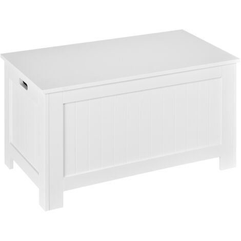 Banc de rangement multifonctionnel en MDF, 2 poignées et ouverture avec verrou de sécurité, 81 x 40 x 46 cm, blanc (1/5)