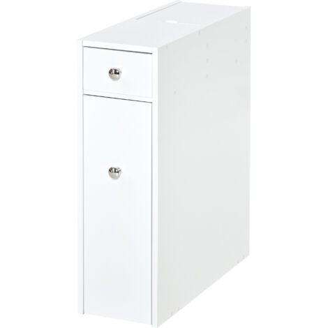 Meuble de rangement étroit pour salle de bain avec 2 tiroirs et compartiment supérieur avec couvercle pour lavabo 17 x 48 x 58 cm Blanc (1/5)