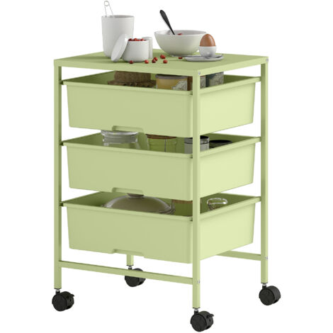 Chariot de rangement à 4 niveaux, desserte de cuisine à roulettes, 3 paniers et une étagère, 40,8 x 33,5 x 60,5 cm, vert (1/5)