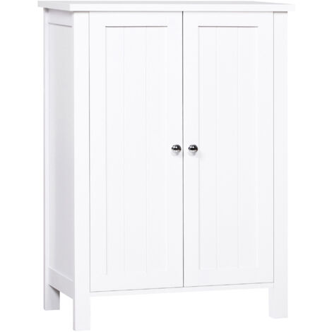 Meuble de salle de bain gain de place, meuble multifonctionnel avec 2 étagères, 2 portes, poignées en MDF, 60 x 30 x 80 cm, blanc (1/5)