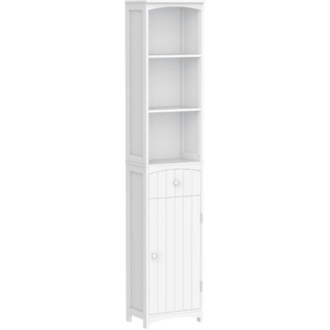Meuble de salle de bain haut et étroit HOMCOM avec 1 tiroir et 3 étagères ouvertes, colonne de salle de bain de style moderne pour salon, toilettes, cuisine, 34 x 24 x 170 cm, blanc (1/5)