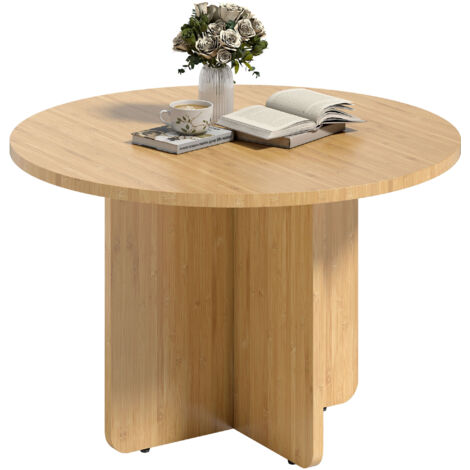 Table basse ronde, table de salon en bambou avec piètement croisé, naturelle (1/5)