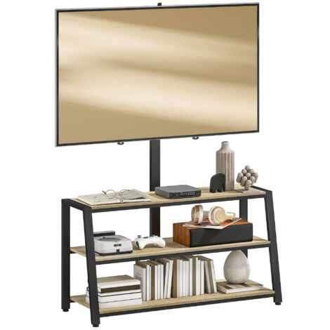 Meuble TV avec support pour téléviseurs de 32-70 pouces, étagères ouvertes, angle ajustable 35°, 108x41x135cm, effet bois naturel (1/5)