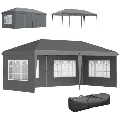 Pavillon pliable et étanche d'environ 3 x 6 m, avec 4 panneaux latéraux, fenêtre, protection UV et sac de transport gris. (1/5)