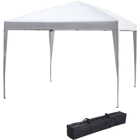 Pavillon pliant pliable de 2,95 x 2,95 m avec protection UV, en acier et tissu Oxford blanc, idéal pour les fêtes et événements de jardin. (1/5)