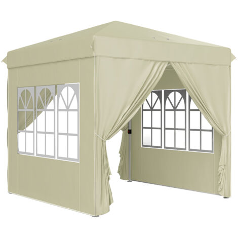 Pavillon d'environ 2,5 x 2,5 m, déperlant, robuste, pliable et résistant à l'hiver, protection UV 50+, tente de réception pliable, tente de jardin avec 4 panneaux latéraux, sac de rangement,blanc crèm (1/5)