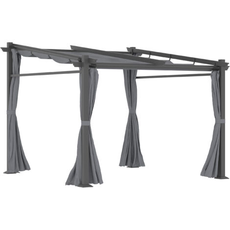 Pergola 2,97 x 2,95 m, pavillon hydrofuge avec pare-soleil, panneaux latéraux, couverture de terrasse, polyester, gris foncé (1/5)