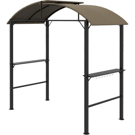 Pavillon de barbecue 1,1 x 2,3 m résistant aux intempéries avec toit en polyester et étagères latérales pour grils jusqu'à 100 cm, couleur acier kaki (1/5)