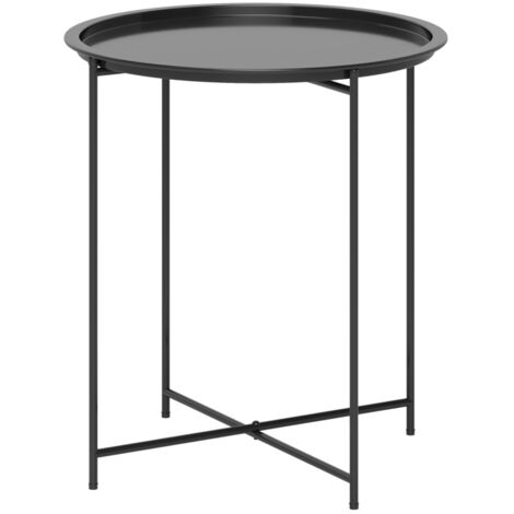 Gartentisch, Runder Außen-Beistelltisch aus Stahl mit herausnehmbarem Tablett, faltbares Design, Terrassentisch, Schwarz (1/5)