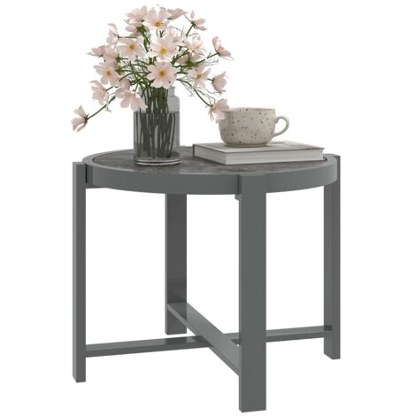 Beistelltisch Gartentisch Rund wetterfest Aluminium Balkontisch mit Marmoroptik Campingtisch Kaffeetisch for Wohnzimmer Büro Outdoor Indoor Gris (1/5)