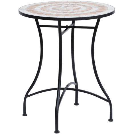 Runder Mosaik-Gartentisch Ø60x71cm - Aus Stahl & Keramik - Balkontisch Beistelltisch - Orange+Weiß (1/5)