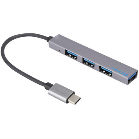 Hub USB 2.0 4 Ports en Alliage Aluminium Magnésium avec Fonction OTG, Type C (Gris) (1/5)
