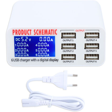 Chargeur USB Intelligent 6 Ports Universel pour Téléphones et Tablettes (100-240V UE) (1/5)