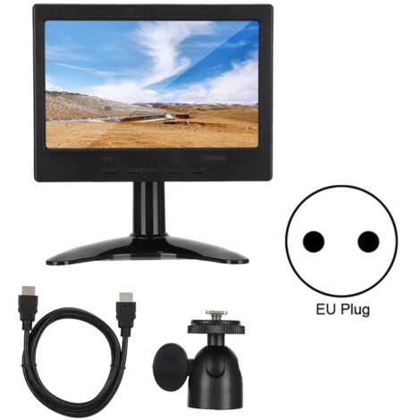 Écran multifonction 7 pouces 1024x600 HDMI VGA AV avec support, alimentation 100-240V prise EU