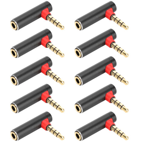 10 Pièces Adaptateur Audio 3.5mm Coudé 90° Mâle vers Femelle pour Casque Jack - Noir (1/5)