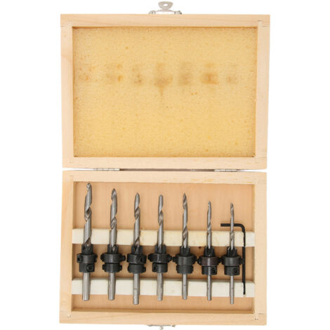 Ensemble de 7 Fraises à Chanfreiner pour Bois, Outils de Perçage Menuiserie avec Clé Hexagonale (1/5)