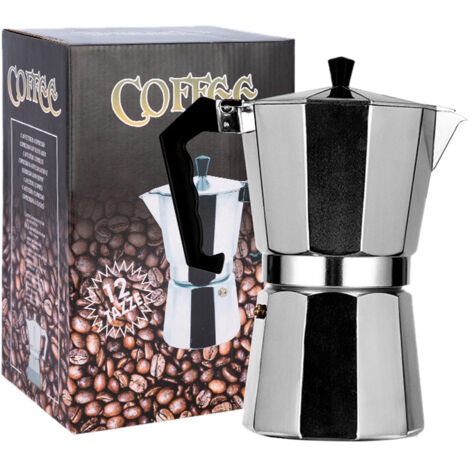 Cafetière Italienne Moka 12 Tasses 600ml, Style Octogonal en Alliage d'Aluminium pour Cuisinière (1/5)
