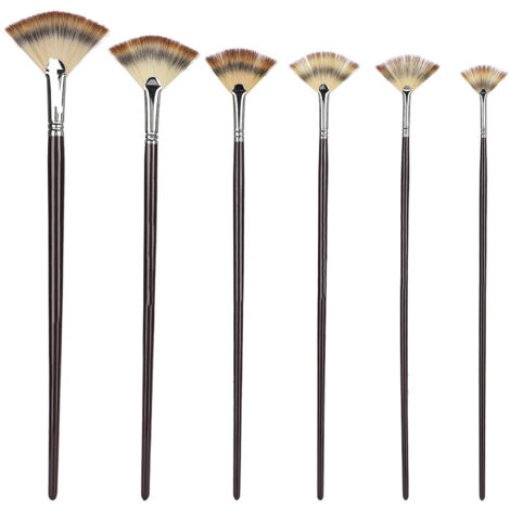 6 Pinceaux à Eau Longs Manche 3 Couleurs Poils Nylon Forme Éventail pour Aquarelle Dessin Peinture (1/5)
