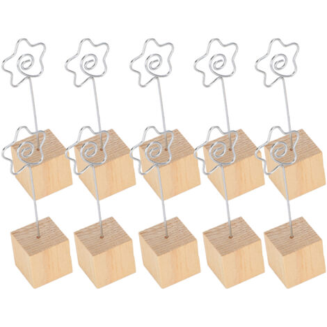 10 Supports Photos Métal avec Pinces, Base en Bois Massif pour Cartes et Notes - Artisanat Décoratif (1/5)