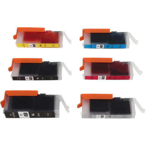 Cartouches d'encre compatibles pour imprimantes PIXMA MG5440 MG5540 MG5640 MG6340 MG6440 MG6640 MG7140 - Lot 6 couleurs (Noir, Cyan, Magenta, Jaune, Gris) (1/5)