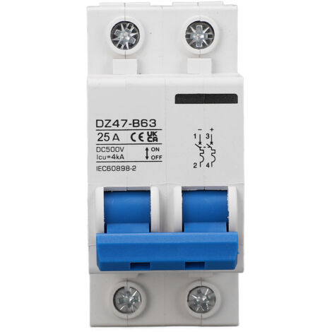 Disjoncteur Miniature DC 2P Type B 25A pour Système Photovoltaïque, 500V DC Montage Rail DIN (1/5)