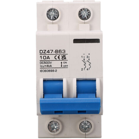 Disjoncteur Miniature 2P 10A Type B 4KA 500V pour Système Solaire Photovoltaïque, Montage sur Rail DIN 35mm (1/5)