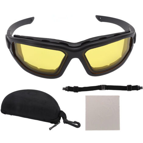 Lunettes de protection anti-buée à double couche résistantes aux chocs et aux UV, avec verres ambrés et sangle amovible. (1/5)