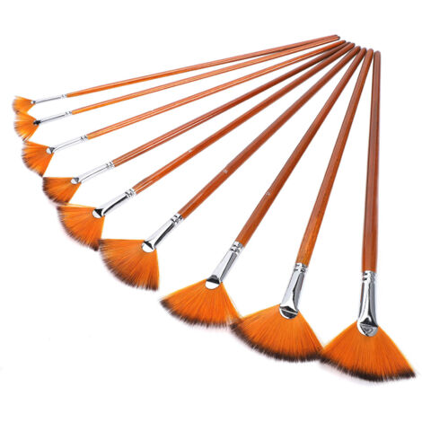 Ensemble de 9 Pinceaux Nylon et Laine pour Aquarelle et Acrylique - Outils Artistiques en Forme d'Éventail (1/5)