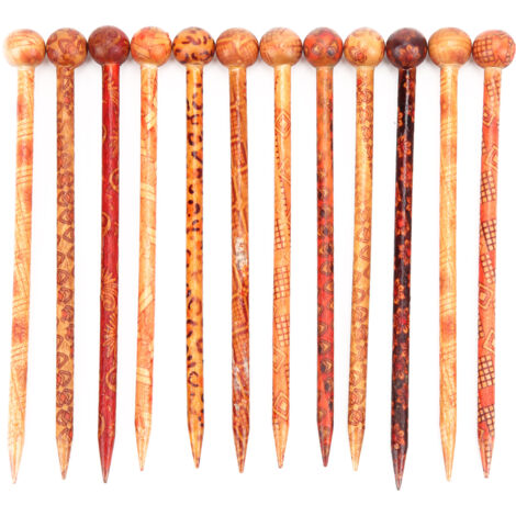 12 Bâtonnets à Cheveux DIY en Bois Imprimé Rétro, Décorations Élégantes pour Femmes Style Folklorique (1/5)
