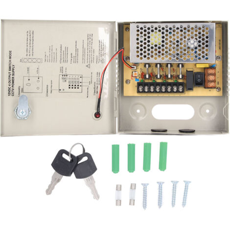 Alimentation Secteur 4 Canaux 12V 3A pour Caméras CCTV avec Boîtier Métallique Verrouillable 110V-220V