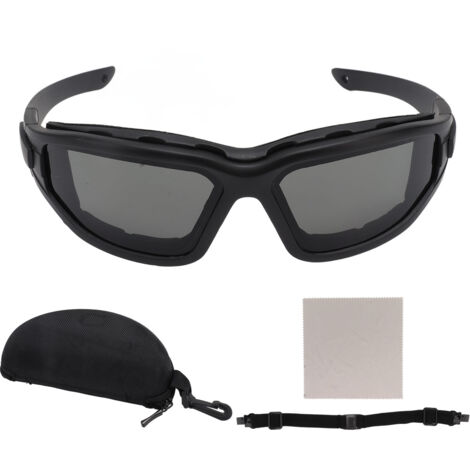 Lunettes de protection anti-buée à double couche résistantes aux chocs et aux rayons UV, avec sangle réglable et verres amovibles, couleur noire. (1/5)