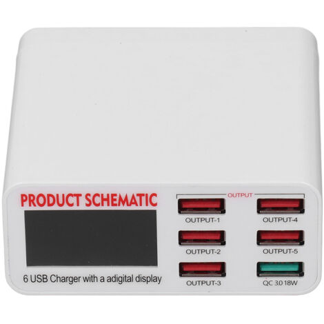 Bloc de chargeur USB 6 ports avec affichage numérique intelligent - Tête de charge AC 110‑240V (1/5)
