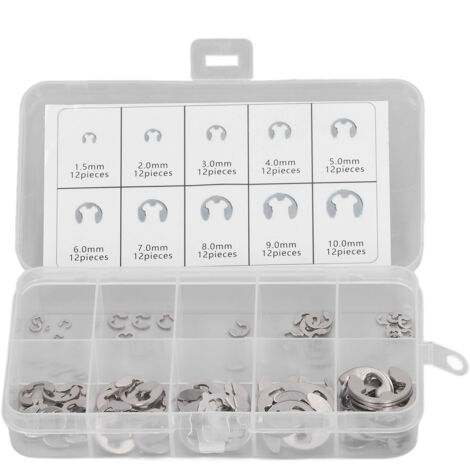 120 Pièces Circlips E Clip Anneau de Retenue Acier Inoxydable 304 Kit Assortiment pour Roulement (1/5)