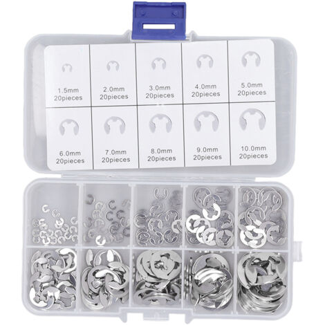 Kit de 200 pièces de circlips externes en acier inoxydable, haute résistance à la tension, pour roulements et arbres (1/5)