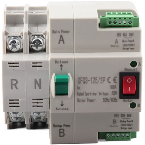 Interrupteur de Transfert Automatique 2P 100A, Alimentation Double pour Maison Usine, Commutation Rapide 230V CA (1/5)