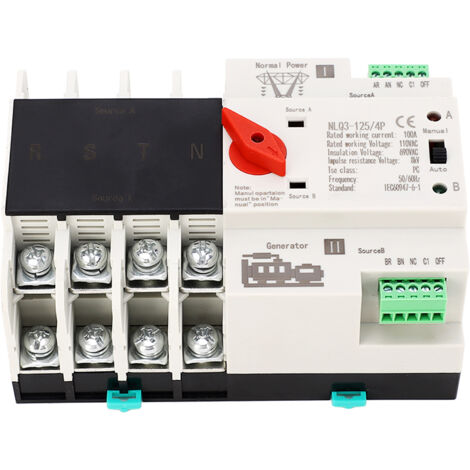 Commutateur de Transfert Automatique 4P 100A pour Générateur, Montage Rail, Double Alimentation AC110V (1/5)